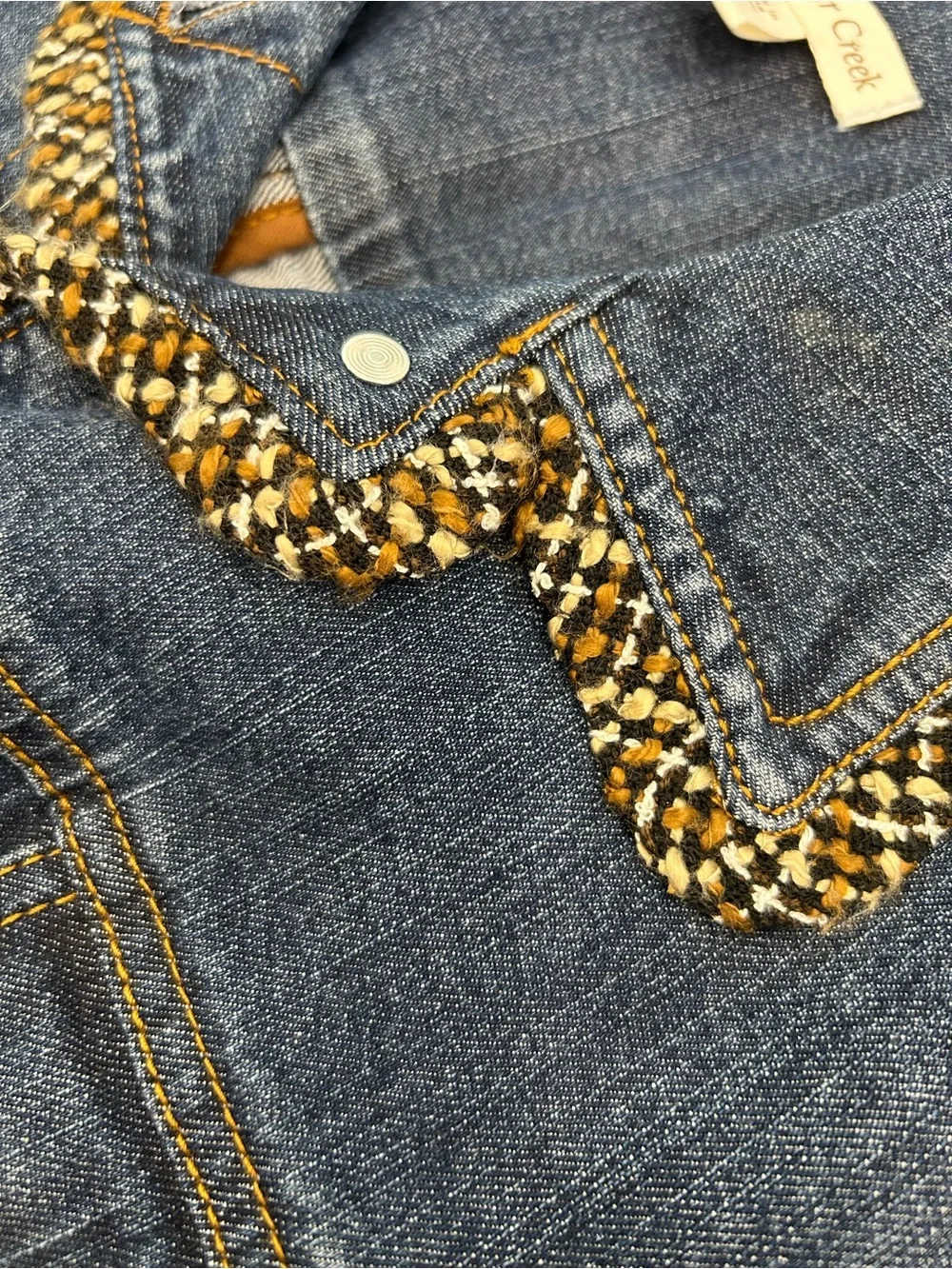 Coldwater Creek Dark Blue Denim Jacket with Tweed Trim